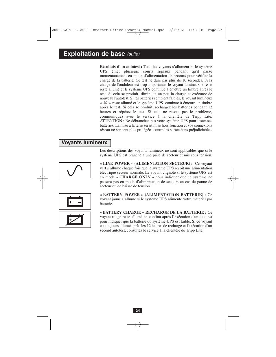 Exploitation de base | Tripp Lite BC Internet User Manual | Page 24 / 28