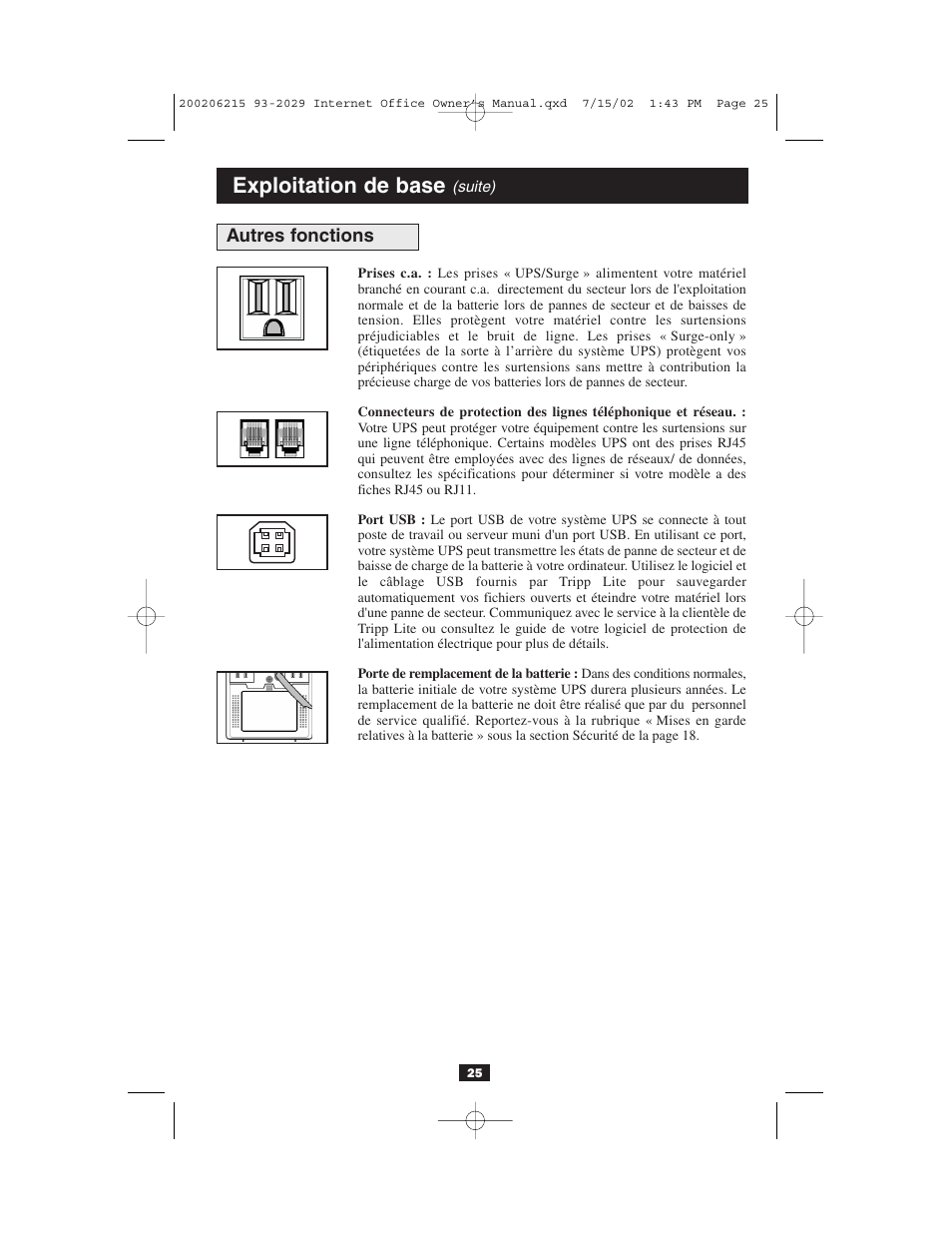 Exploitation de base | Tripp Lite BC Internet User Manual | Page 25 / 28