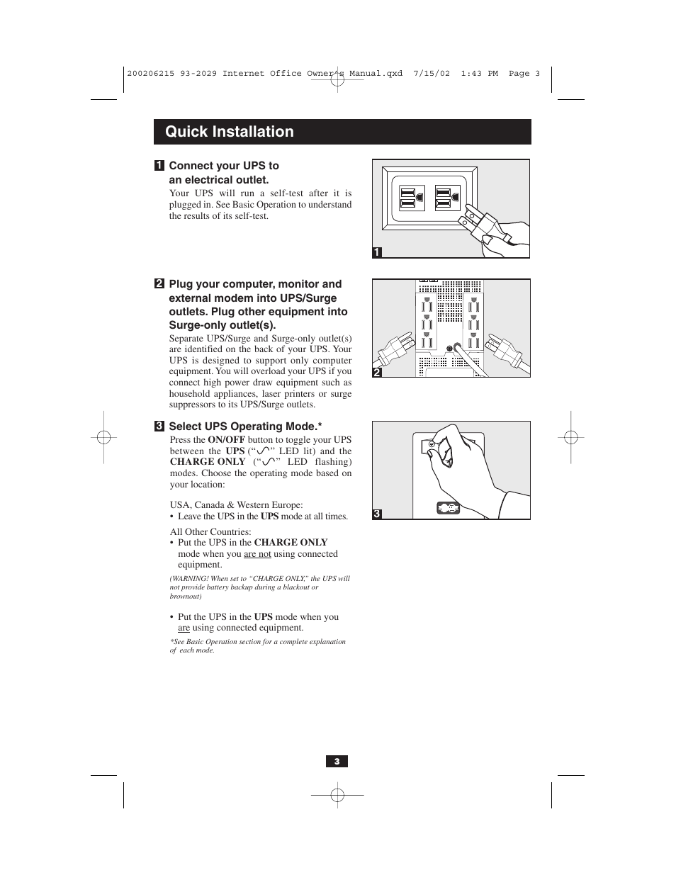 Quick installation | Tripp Lite BC Internet User Manual | Page 3 / 28