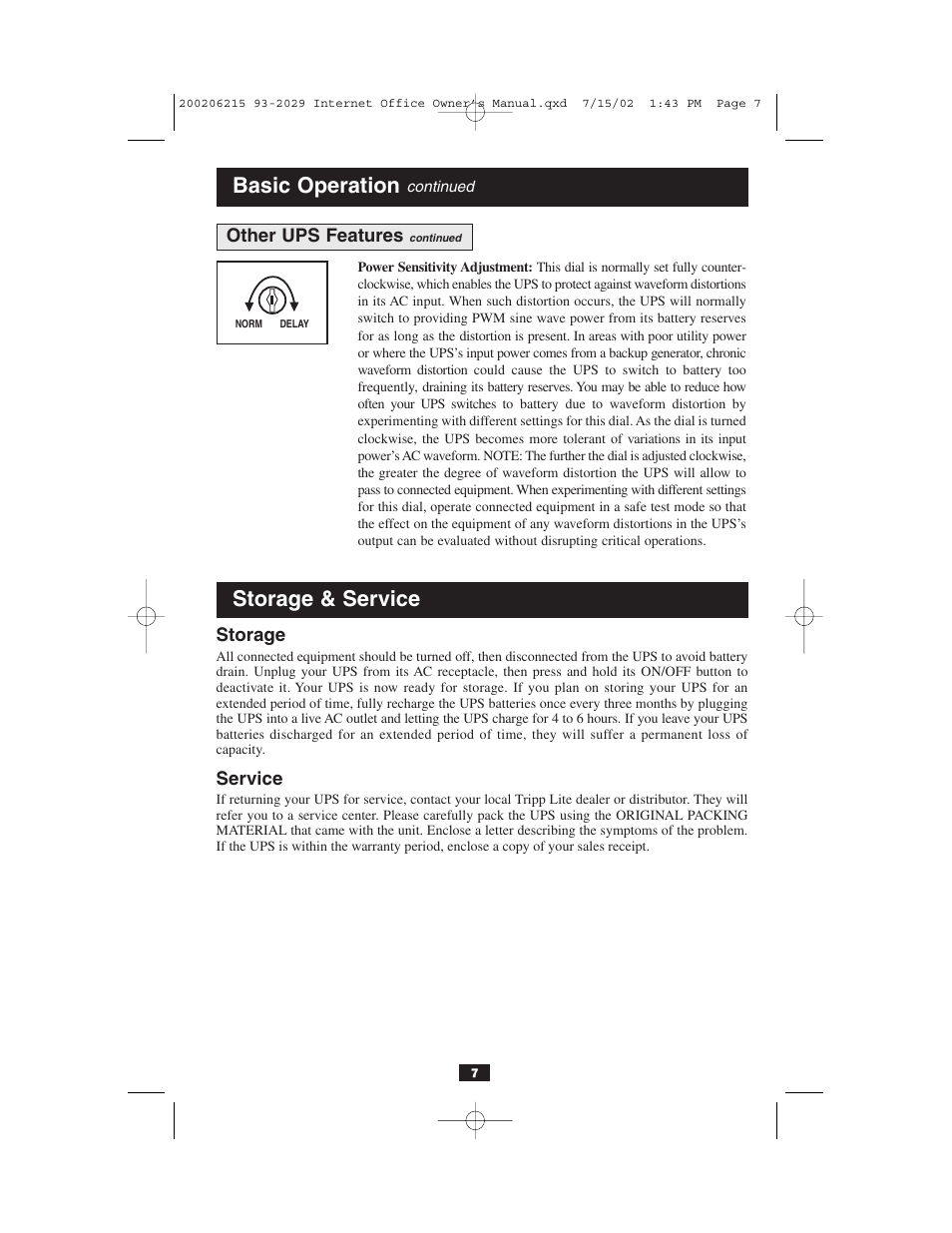 Storage & service basic operation | Tripp Lite BC Internet User Manual | Page 7 / 28