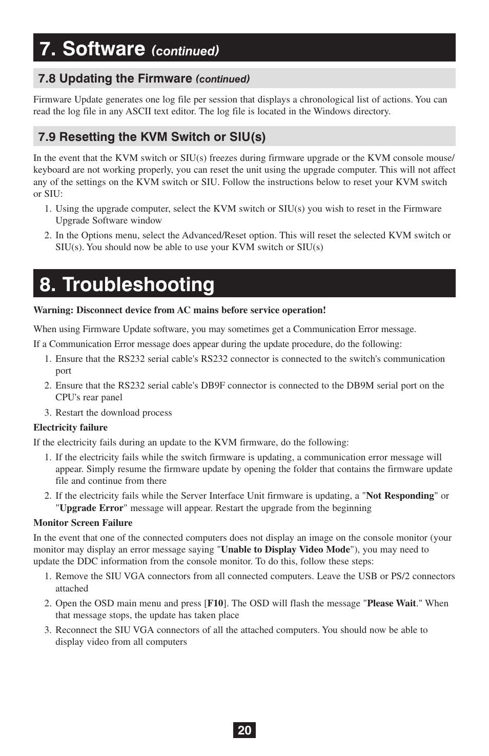 Troubleshooting 7. software | Tripp Lite NetCommander B072-016-1 User Manual | Page 20 / 24