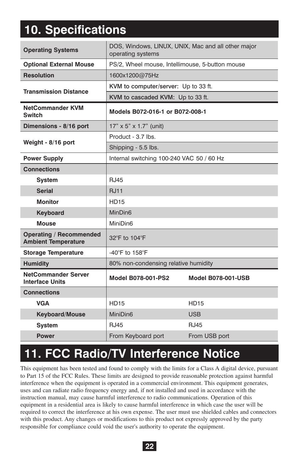 Tripp Lite NetCommander B072-016-1 User Manual | Page 22 / 24