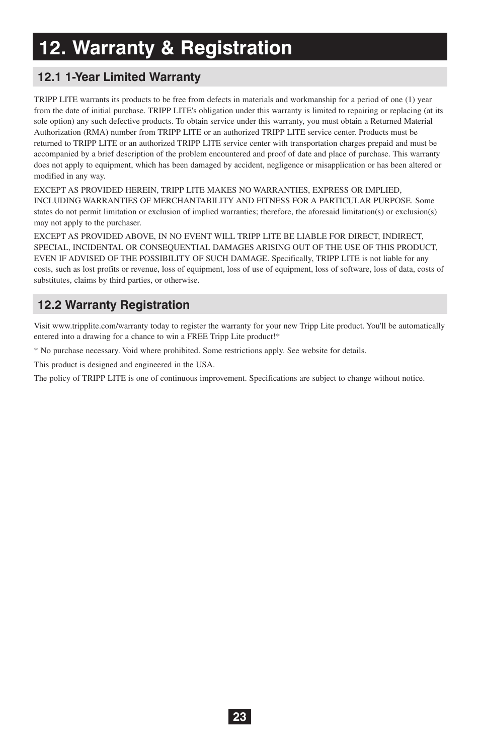 Warranty & registration | Tripp Lite NetCommander B072-016-1 User Manual | Page 23 / 24