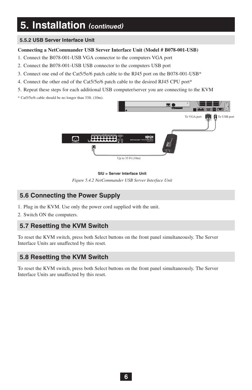 Installation, Continued), 6 connecting the power supply | Tripp Lite NetCommander B072-016-1 User Manual | Page 6 / 24
