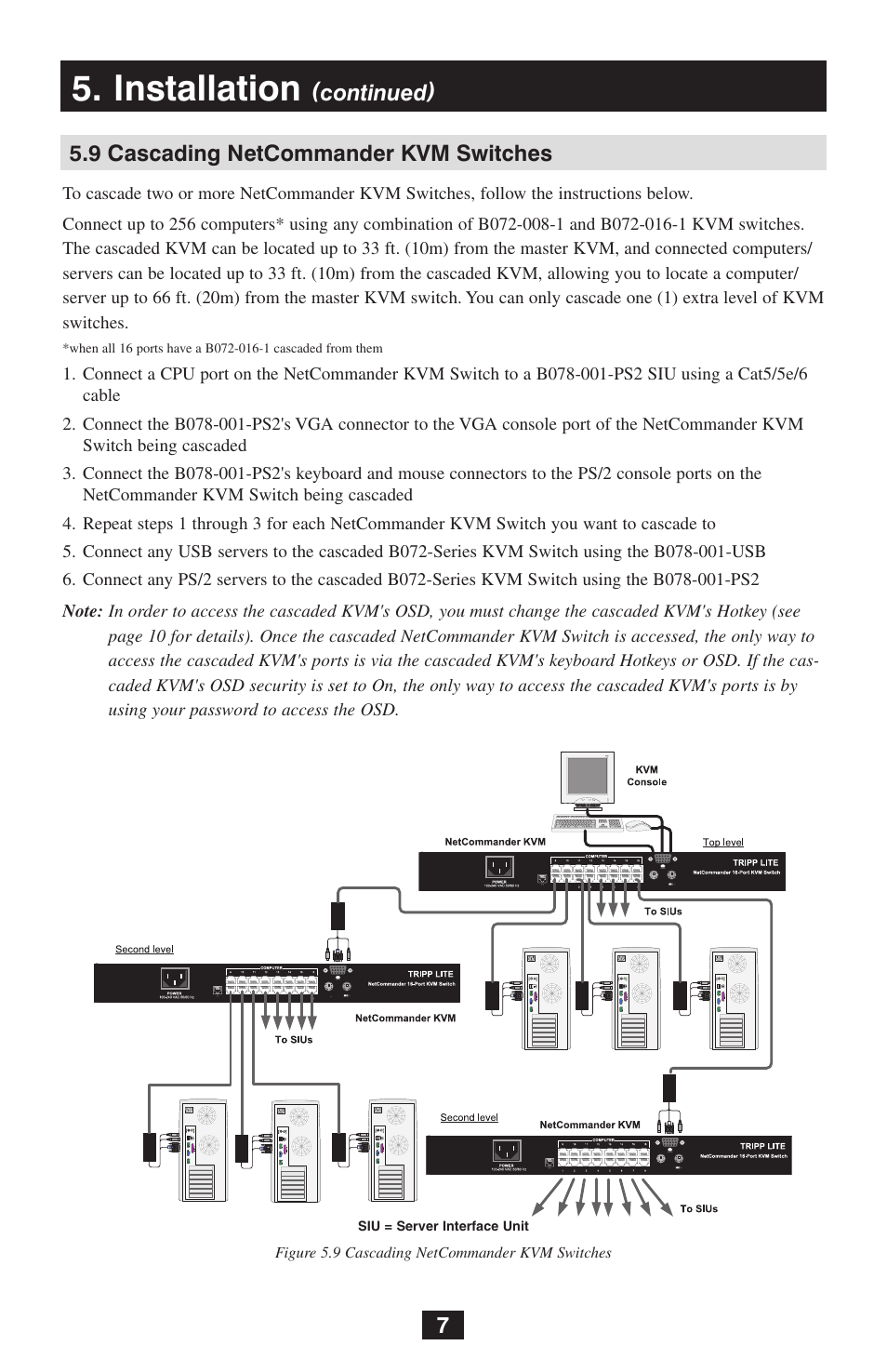 Installation, Continued), 9 cascading netcommander kvm switches | Tripp Lite NetCommander B072-016-1 User Manual | Page 7 / 24