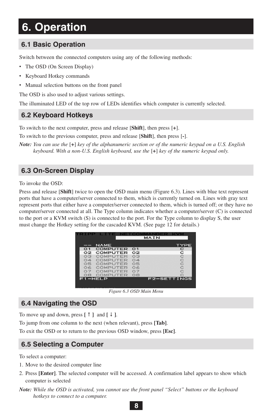Operation | Tripp Lite NetCommander B072-016-1 User Manual | Page 8 / 24