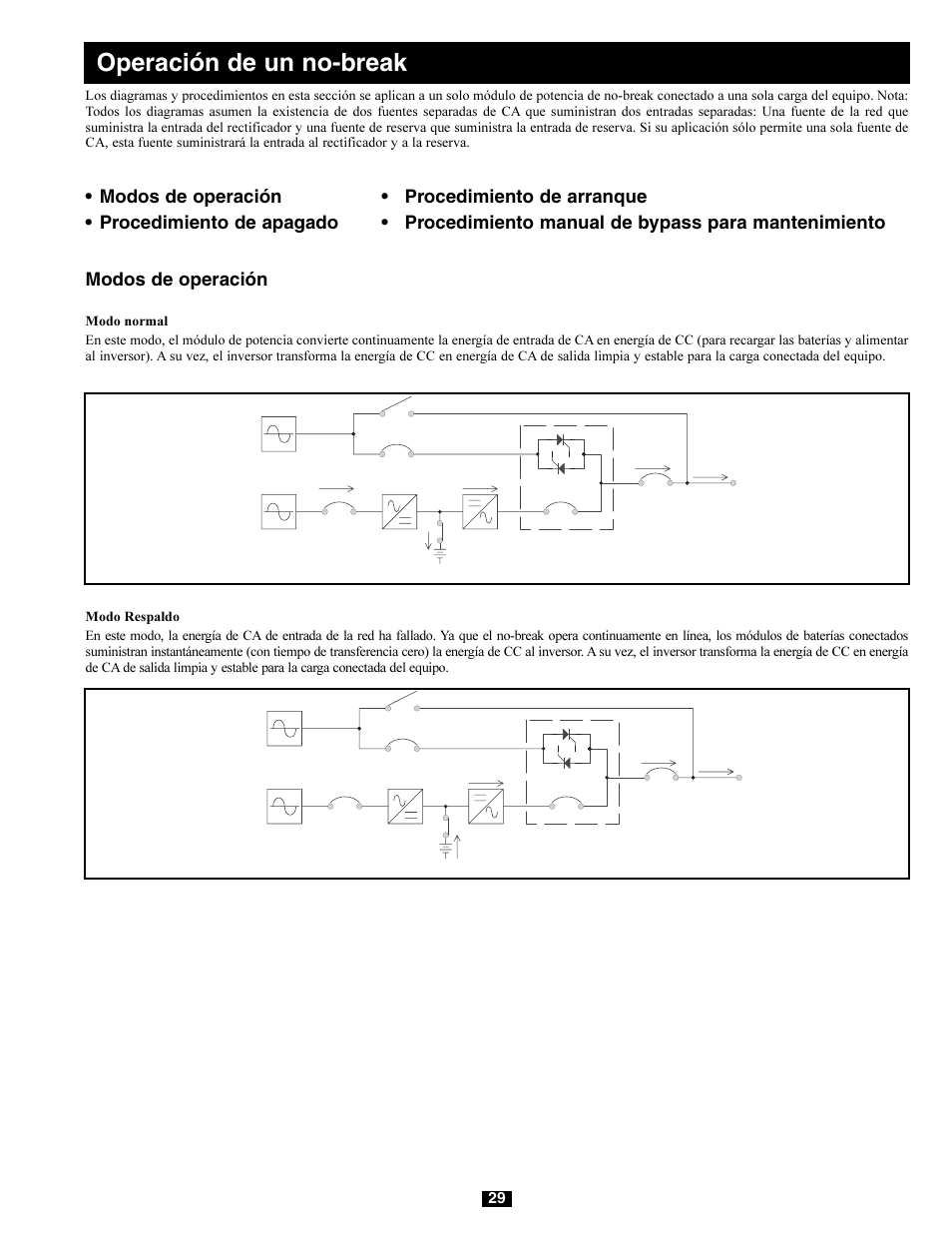 Operación de un no-break | Tripp Lite 220/380V User Manual | Page 29 / 56