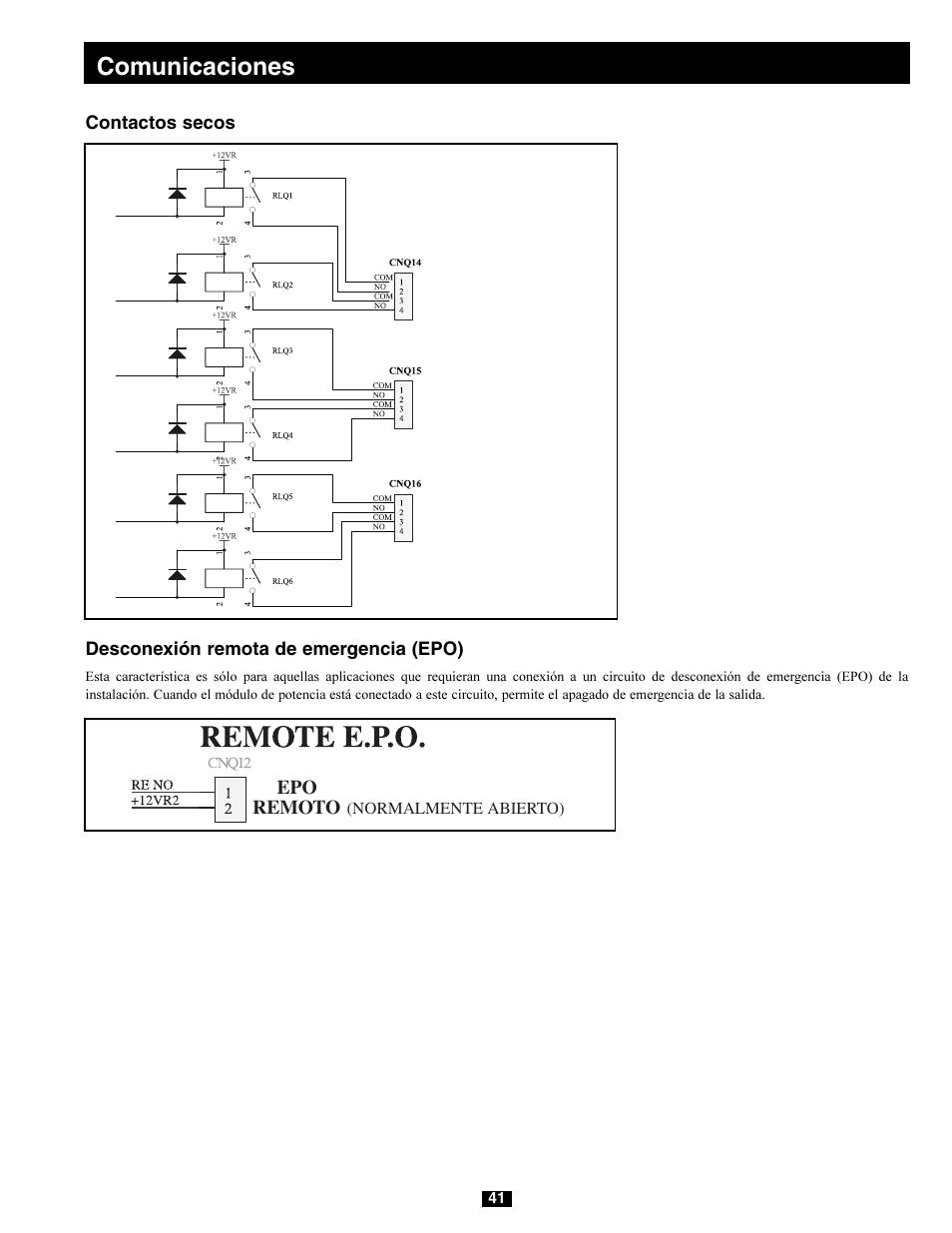 Comunicaciones, Epo remoto, Normalmente abierto) | Tripp Lite 220/380V User Manual | Page 41 / 56