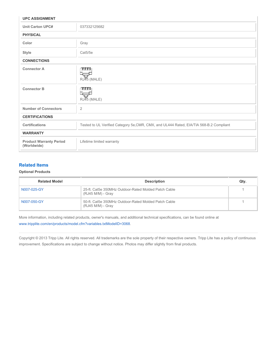 Tripp Lite N007-100-GY User Manual | Page 2 / 2