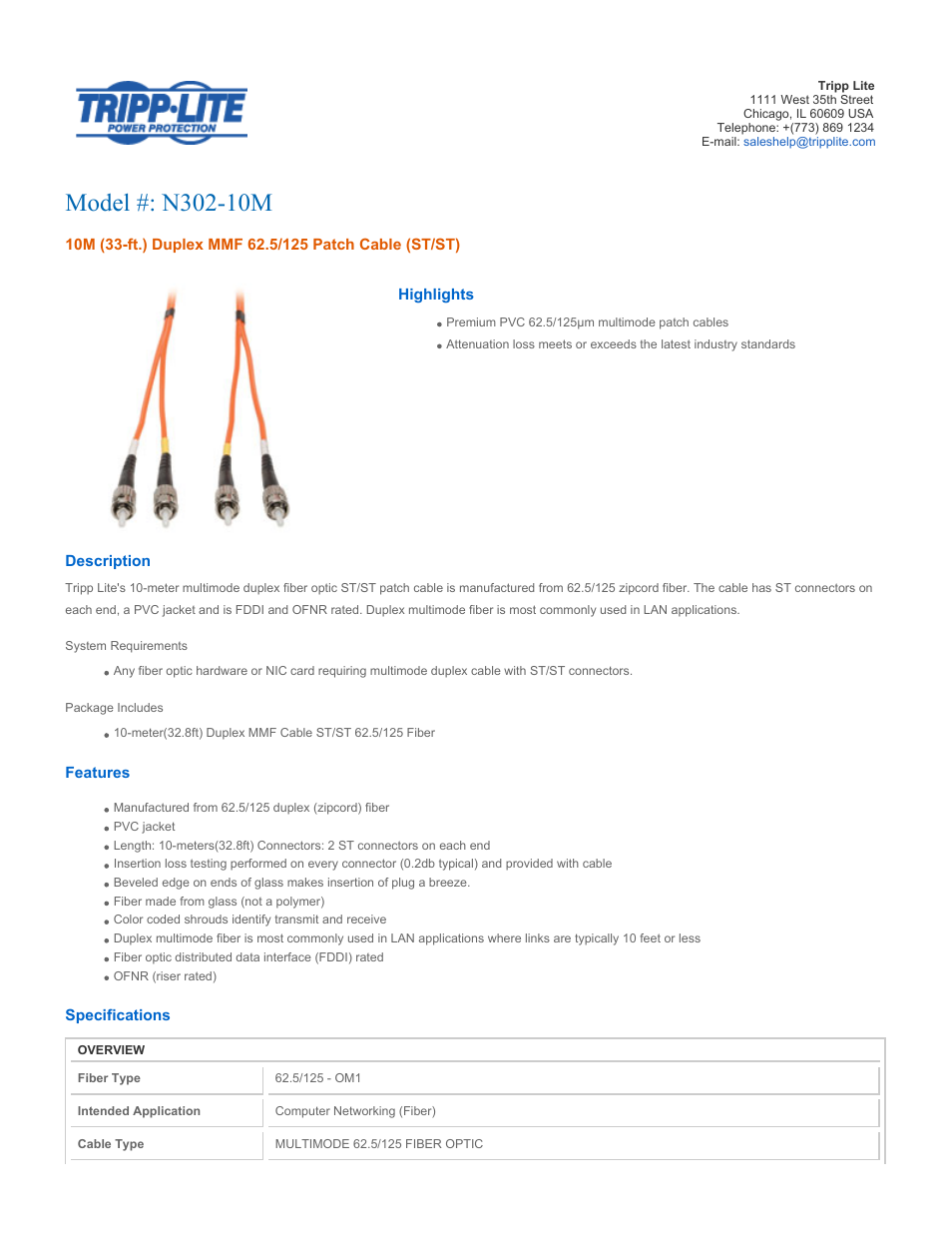Tripp Lite N302-10M User Manual | 2 pages