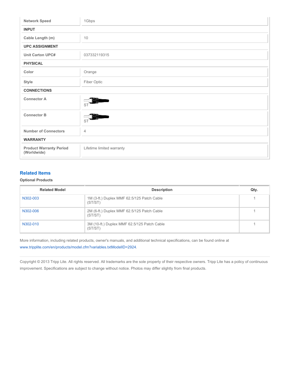 Tripp Lite N302-10M User Manual | Page 2 / 2