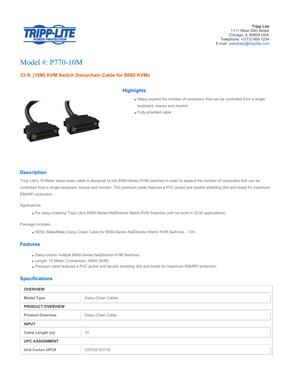 Tripp Lite P770-10M User Manual | 2 pages