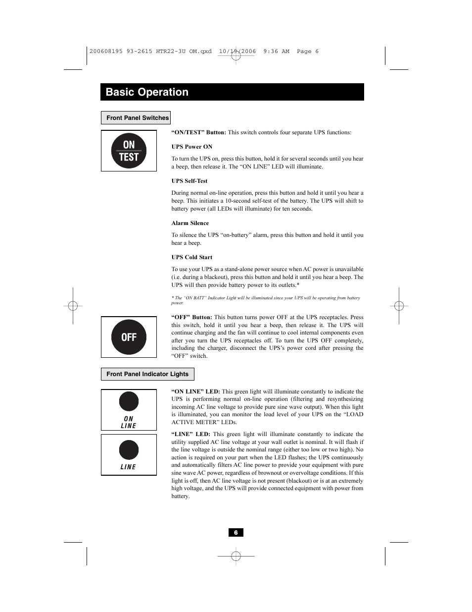 Basic operation | Tripp Lite Audio/Video Pure Sine Wave UPS Systems User Manual | Page 6 / 12
