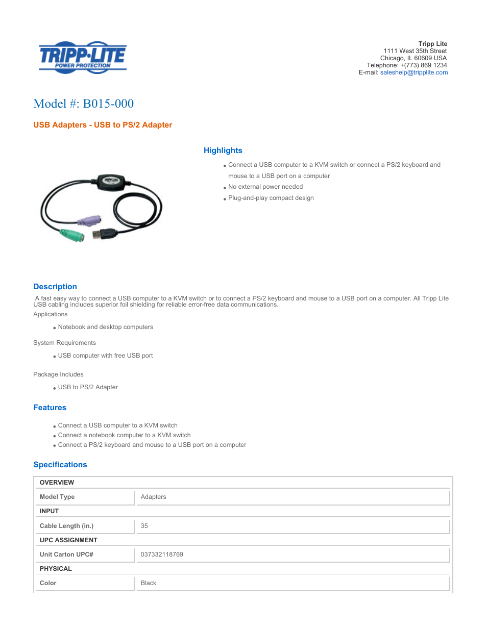 Tripp Lite B015-000 User Manual | 2 pages
