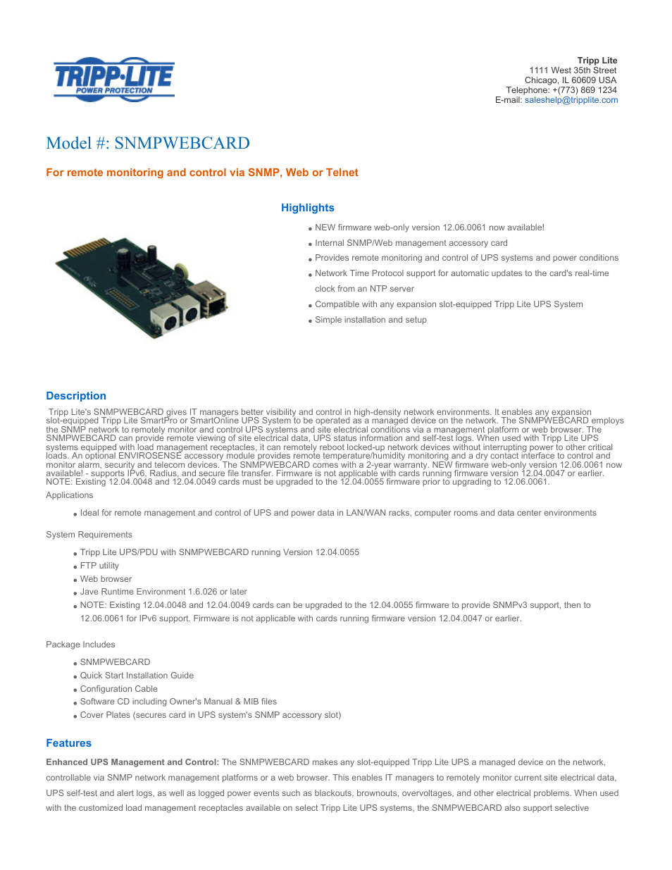 Tripp Lite SNMPWEBCARD User Manual | 2 pages