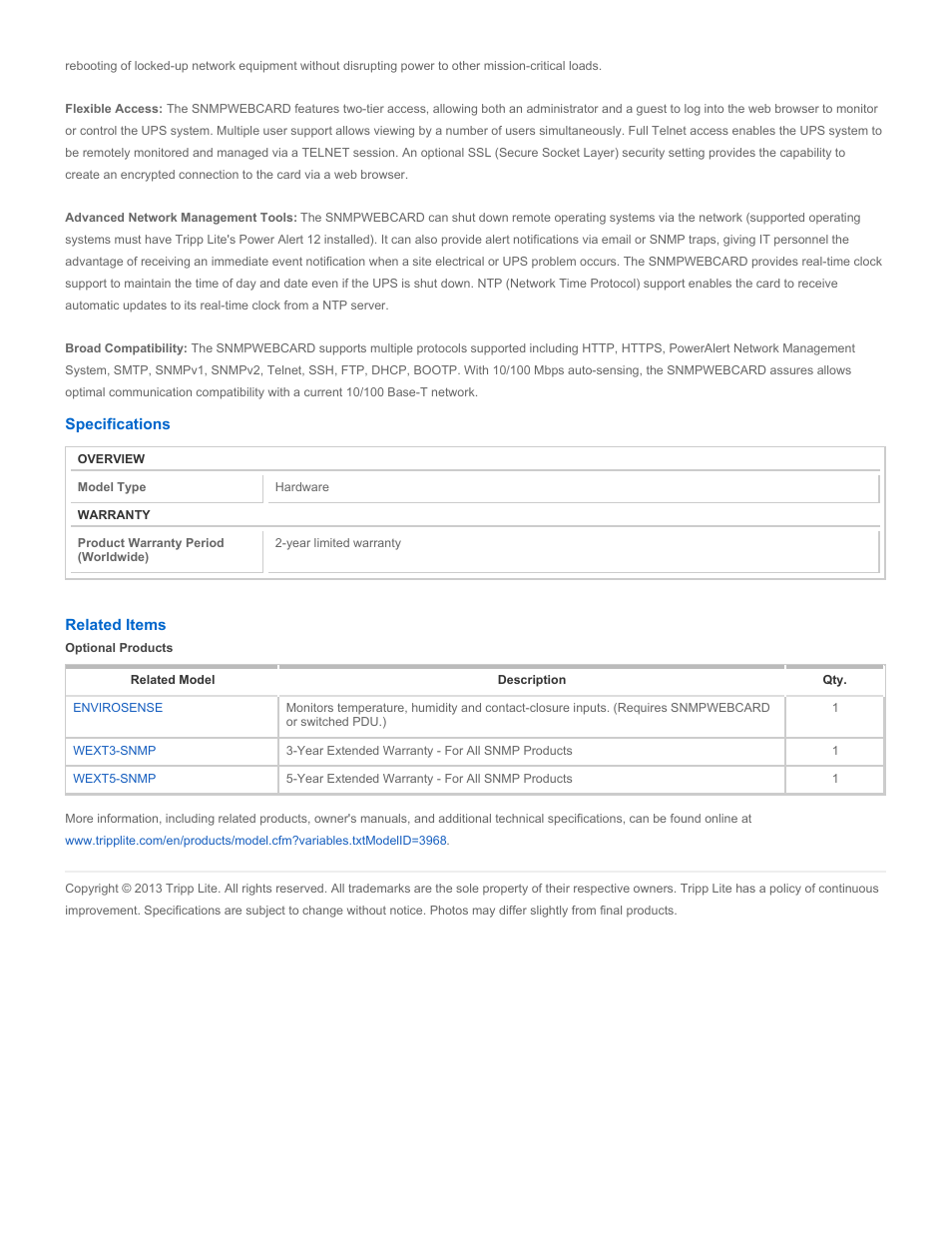 Tripp Lite SNMPWEBCARD User Manual | Page 2 / 2