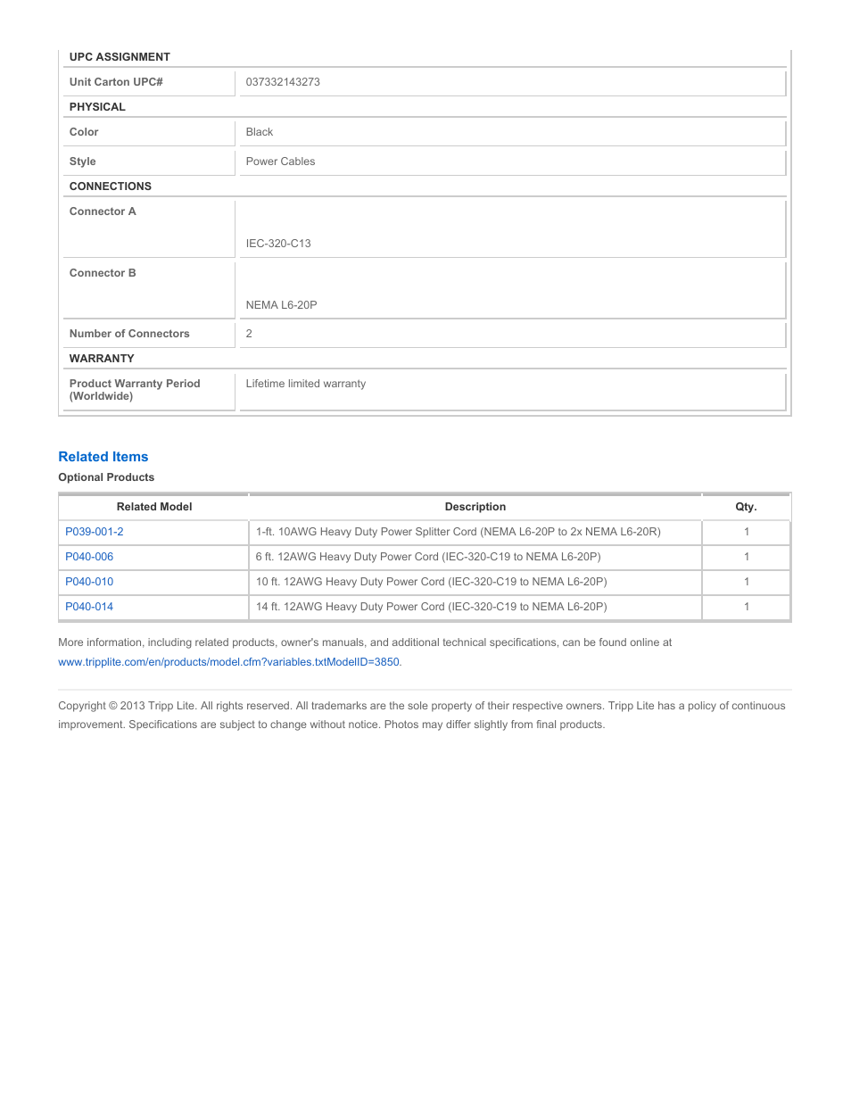 Tripp Lite P011-006 User Manual | Page 2 / 2