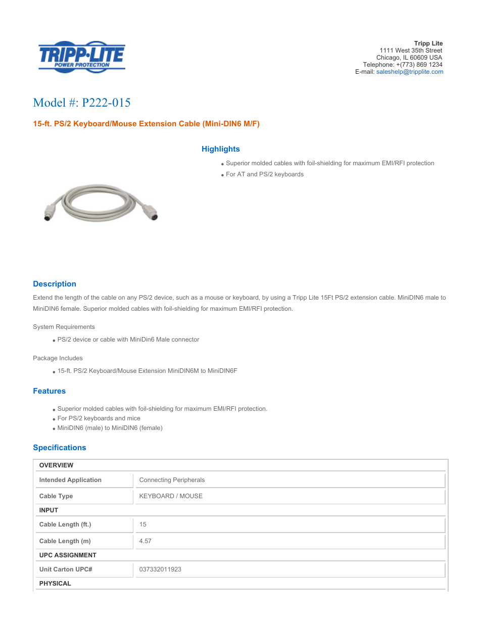 Tripp Lite P222-015 User Manual | 2 pages