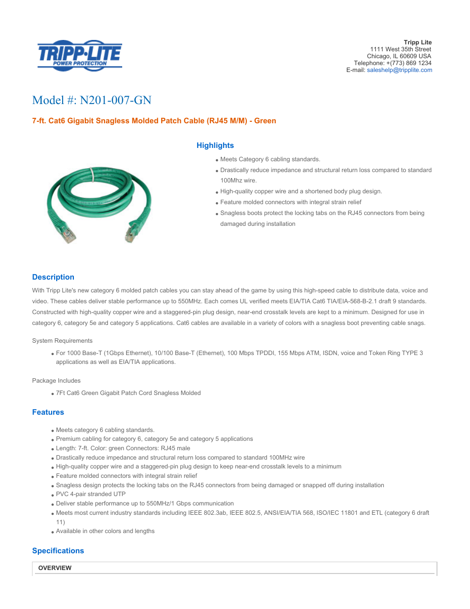 Tripp Lite N201-007-GN User Manual | 3 pages