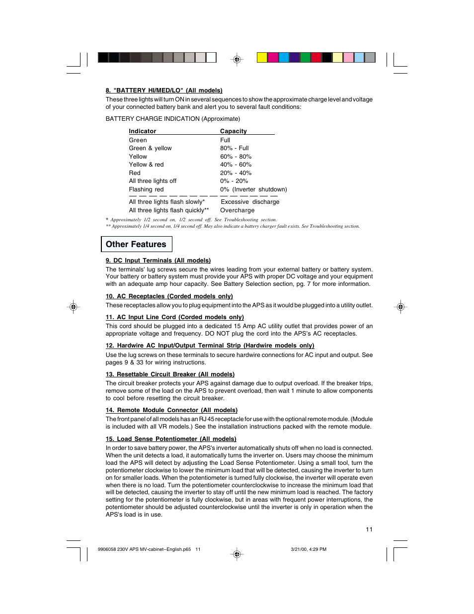 Other features | Tripp Lite APS 912 INT User Manual | Page 11 / 36