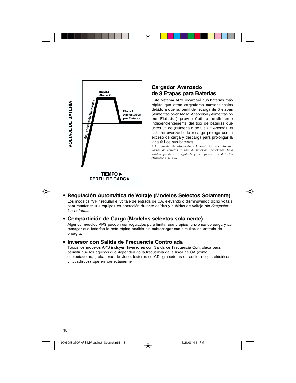 Cargador avanzado de 3 etapas para baterías, Compartición de carga (modelos selectos solamente), Inversor con salida de frecuencia controlada | Tripp Lite APS 912 INT User Manual | Page 18 / 36