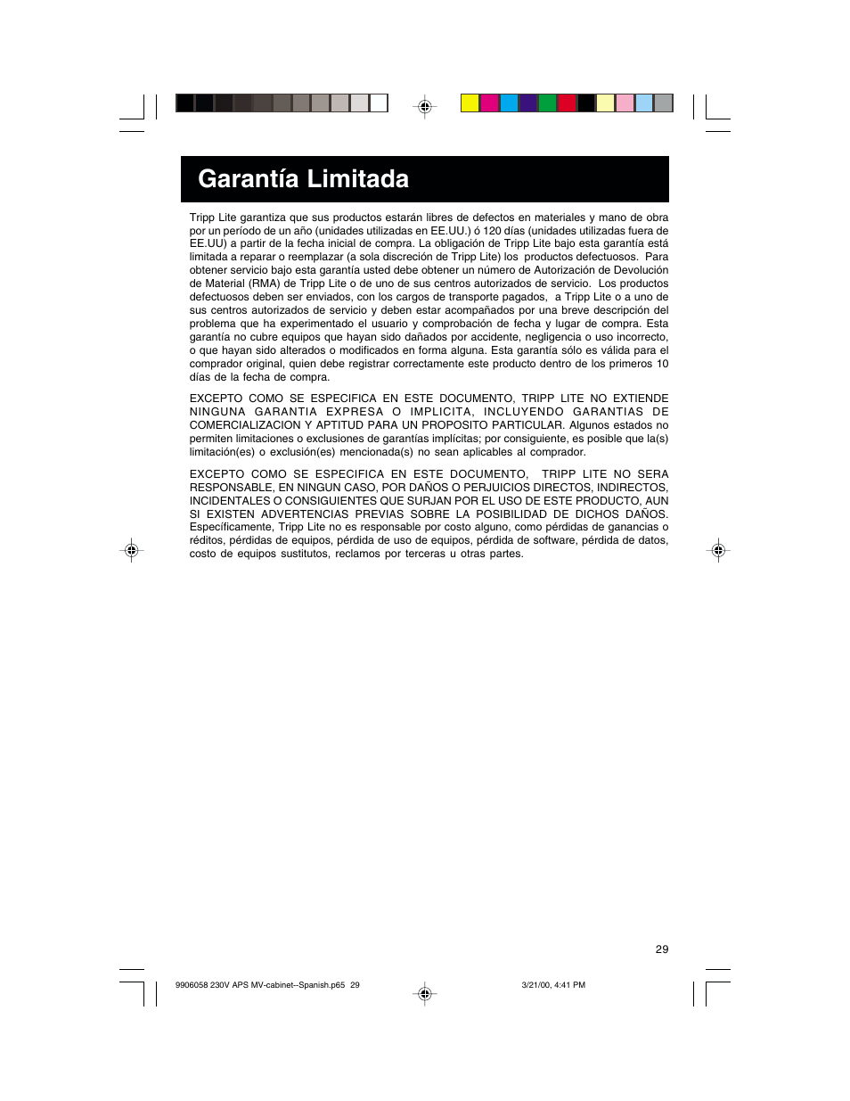 Garantía limitada | Tripp Lite APS 912 INT User Manual | Page 29 / 36
