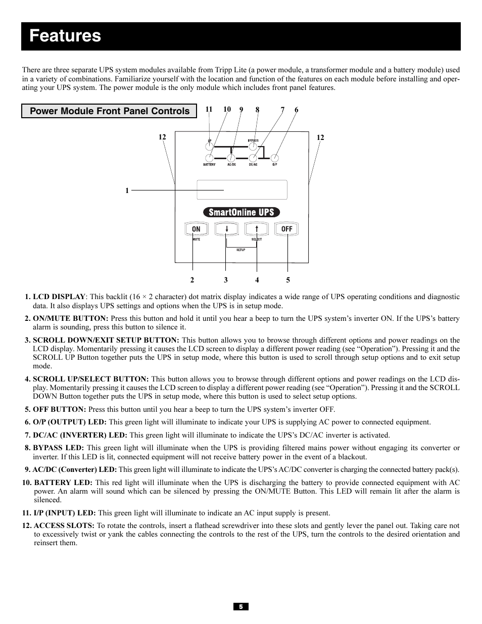 Features | Tripp Lite 5kVA User Manual | Page 5 / 26