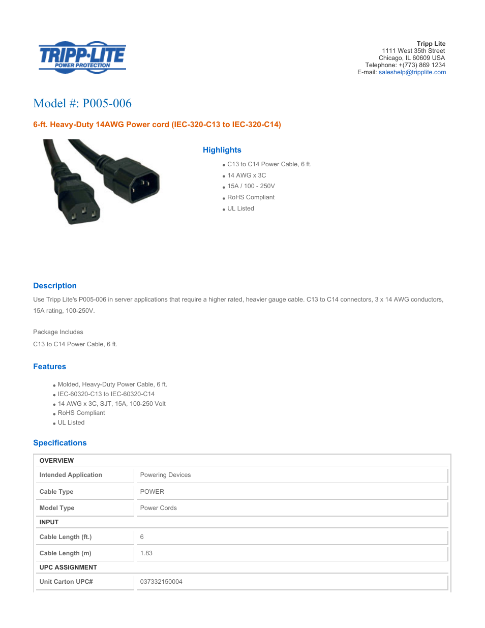Tripp Lite P005-006 User Manual | 2 pages