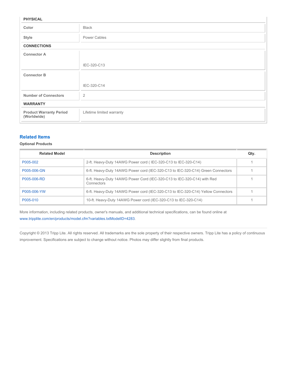 Tripp Lite P005-006 User Manual | Page 2 / 2