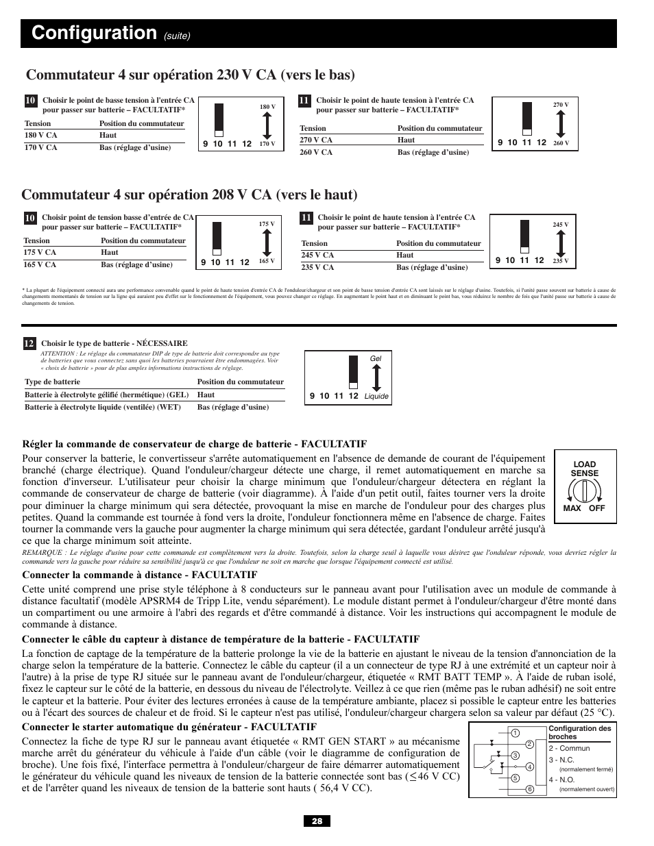 Configuration, Commutateur 4 sur opération 230 v ca (vers le bas) | Tripp Lite APSX6048VR User Manual | Page 28 / 44