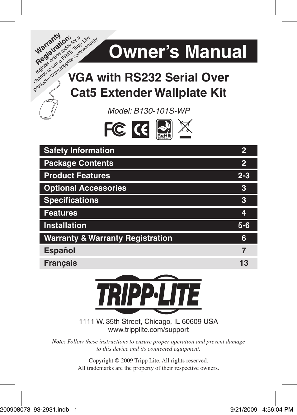 Tripp Lite B130-101S-WP User Manual | 6 pages