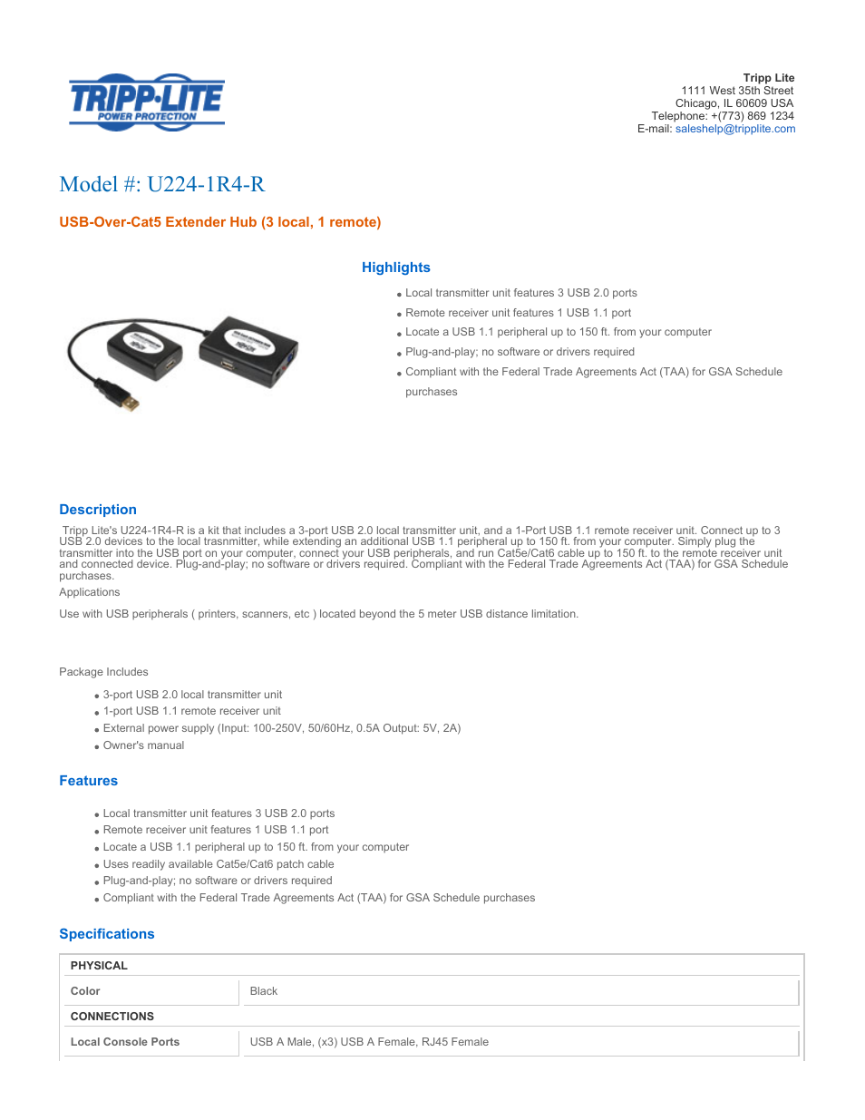 Tripp Lite U224-1R4-R User Manual | 2 pages