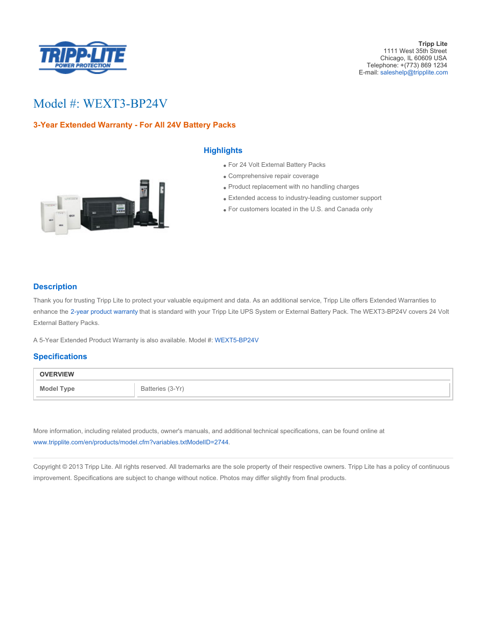 Tripp Lite WEXT3-BP24V User Manual | 2 pages