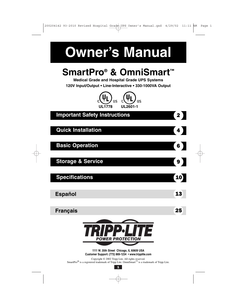 Tripp Lite OmniSmart UL2601-1 User Manual | 36 pages