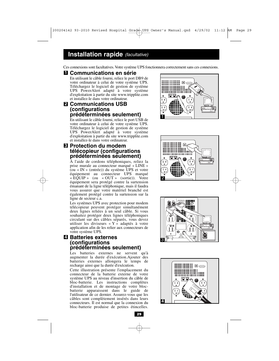 Installation rapide, Communications en série | Tripp Lite OmniSmart UL2601-1 User Manual | Page 29 / 36