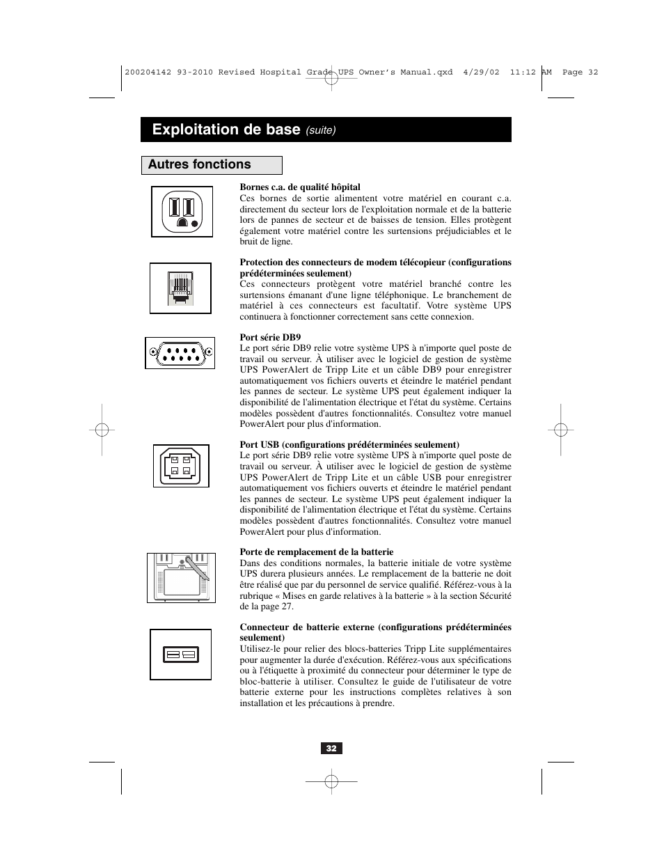 Exploitation de base | Tripp Lite OmniSmart UL2601-1 User Manual | Page 32 / 36