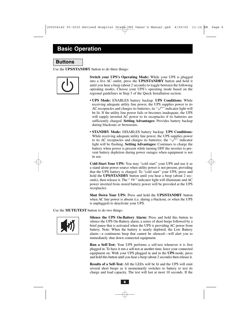 Basic operation, Buttons | Tripp Lite OmniSmart UL2601-1 User Manual | Page 6 / 36