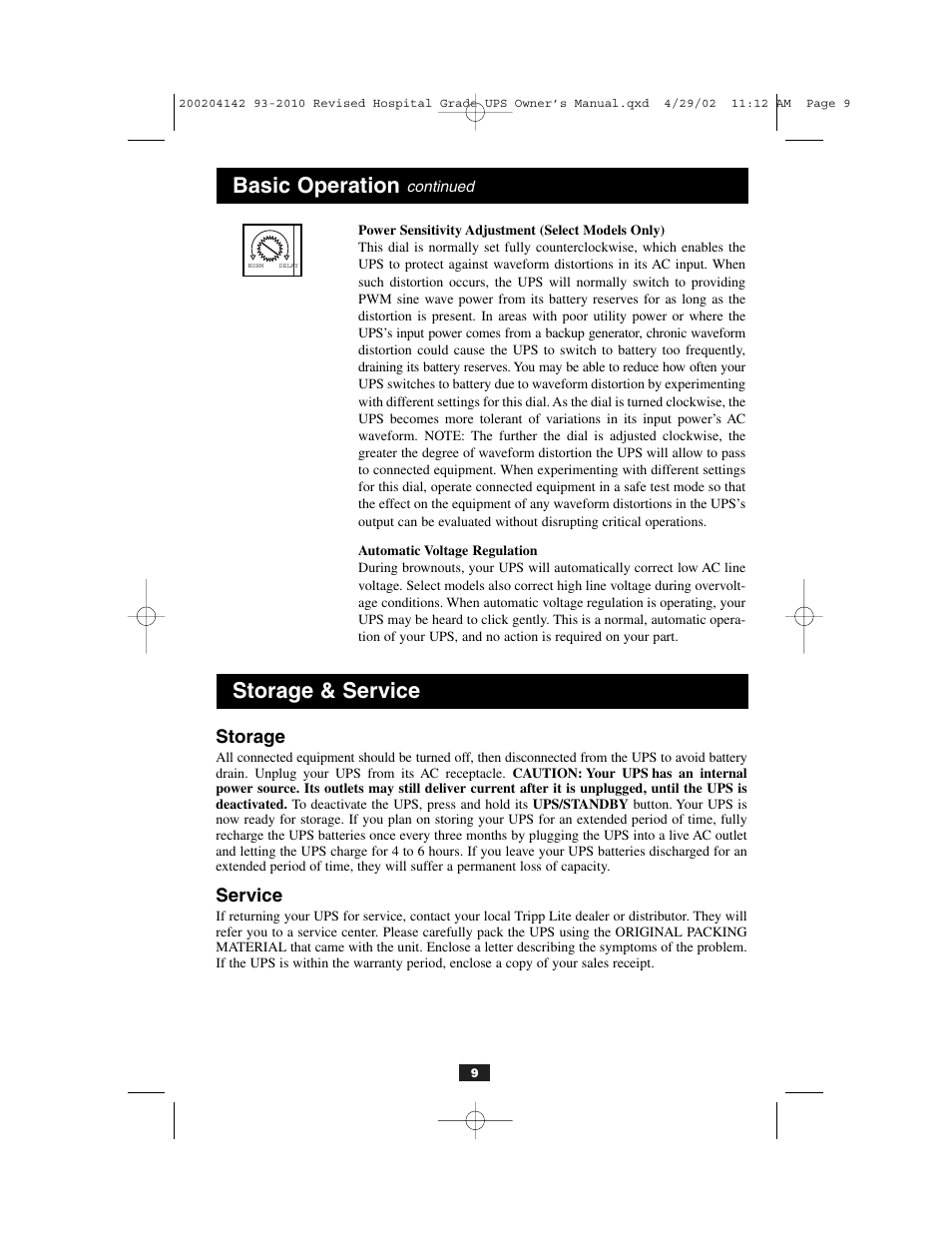 Storage & service, Basic operation, Storage | Service | Tripp Lite OmniSmart UL2601-1 User Manual | Page 9 / 36