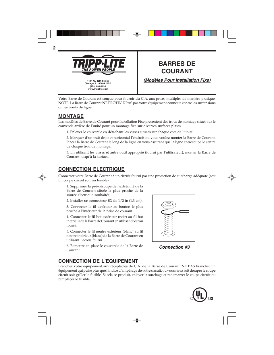 Barres de courant, Montage, Connection electrique | Connection de l’equipement | Tripp Lite 93-1819 User Manual | Page 2 / 5