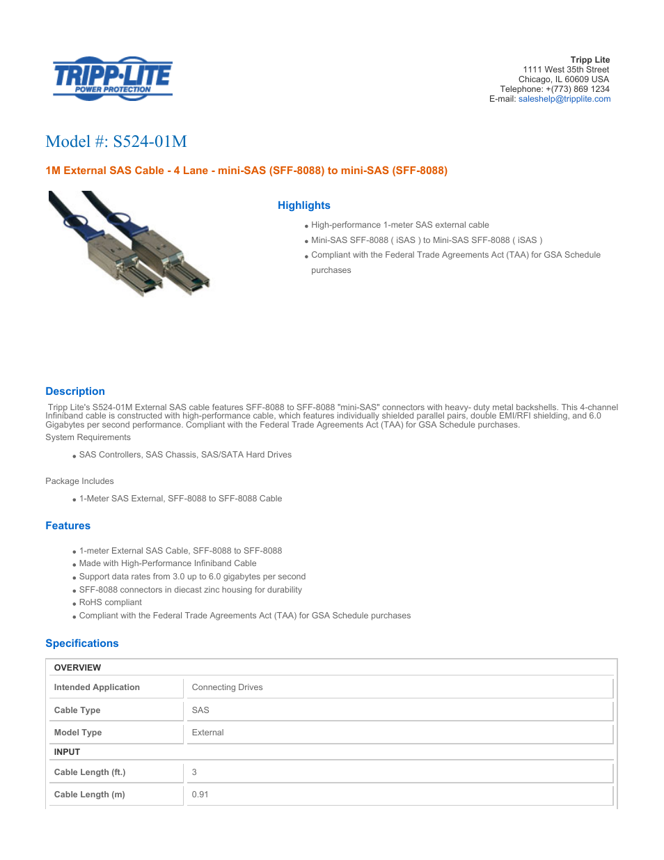 Tripp Lite S524-01M User Manual | 2 pages