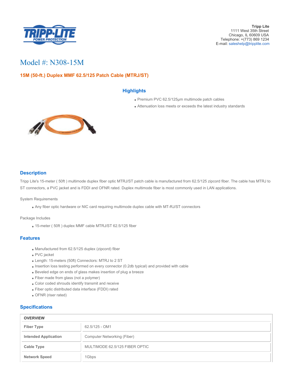 Tripp Lite N308-15M User Manual | 2 pages