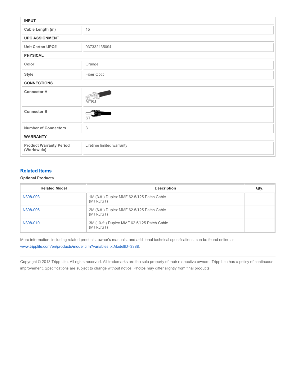 Tripp Lite N308-15M User Manual | Page 2 / 2