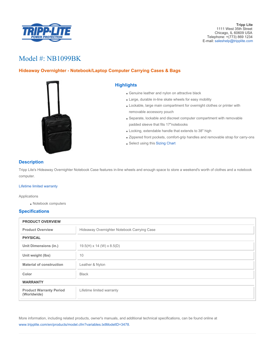 Tripp Lite NB1099BK User Manual | 2 pages