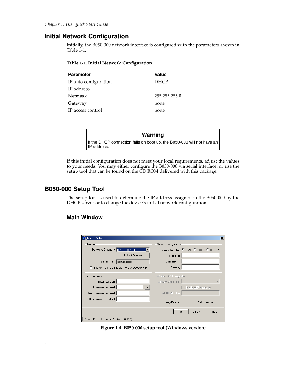 Initial network configuration, B050000 setup tool, Main window | B050-000 setup tool | Tripp Lite B050-000 User Manual | Page 12 / 126