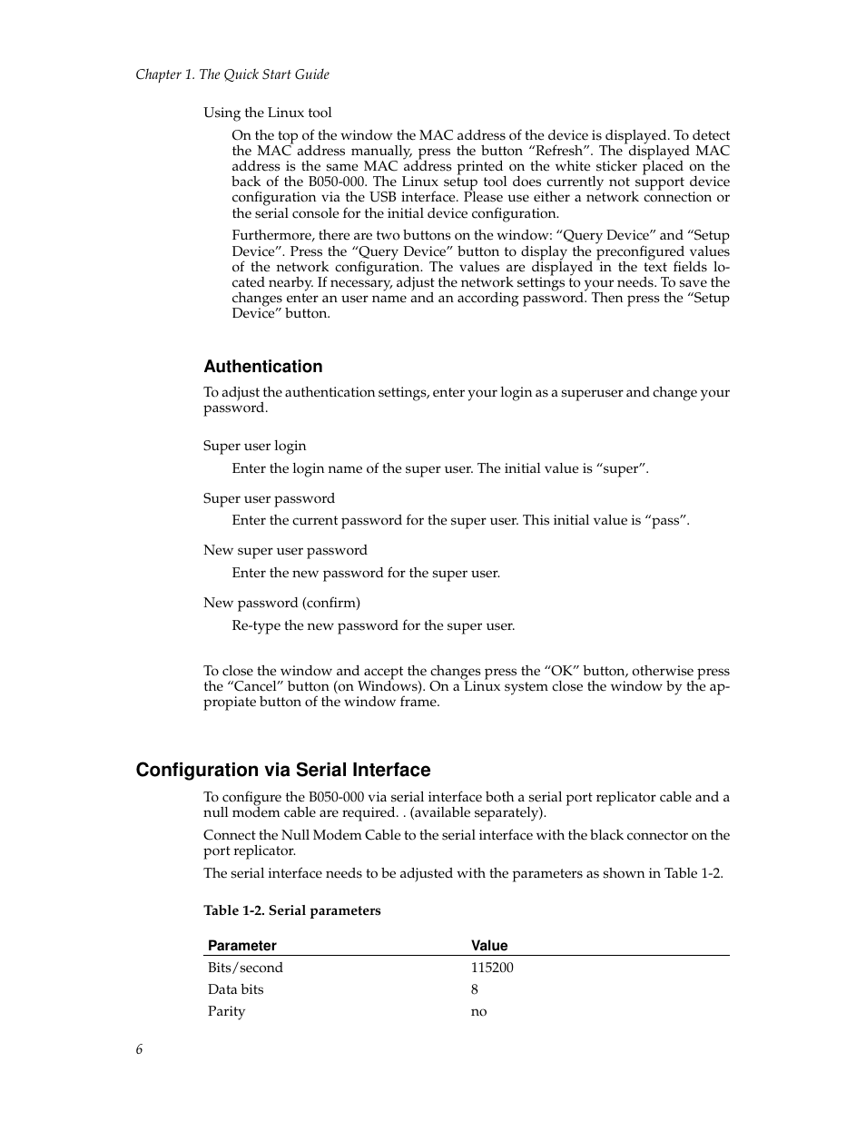 Authentication, Configuration via serial interface | Tripp Lite B050-000 User Manual | Page 14 / 126