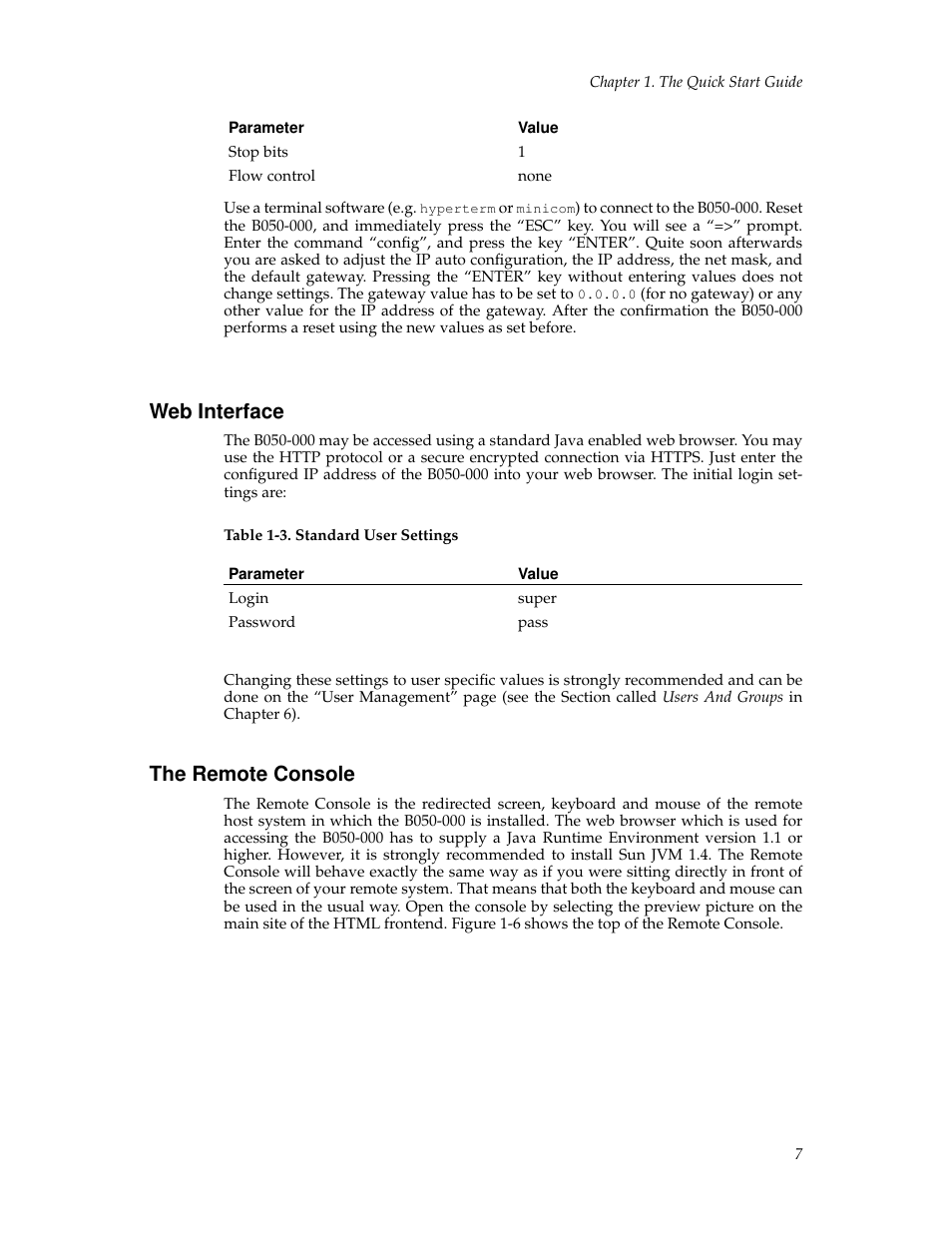 Web interface, The remote console, 7 the remote console | Tripp Lite B050-000 User Manual | Page 15 / 126