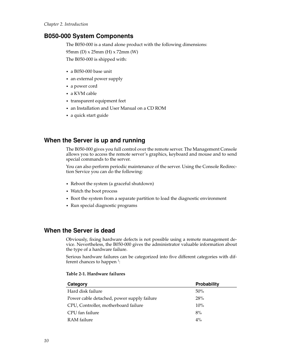 B050000 system components, When the server is up and running, When the server is dead | 10 when the server is dead | Tripp Lite B050-000 User Manual | Page 18 / 126