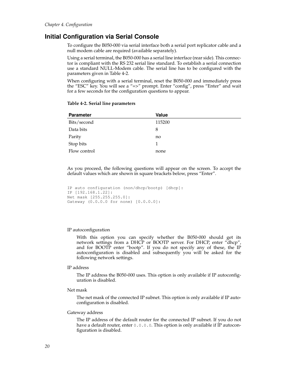 Initial configuration via serial console, Web interface | Tripp Lite B050-000 User Manual | Page 28 / 126