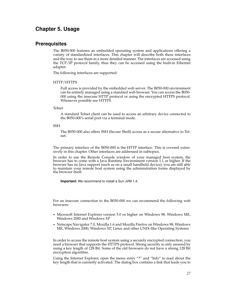 Chapter 5. usage, Prerequisites, Usage | Tripp Lite B050-000 User Manual | Page 35 / 126