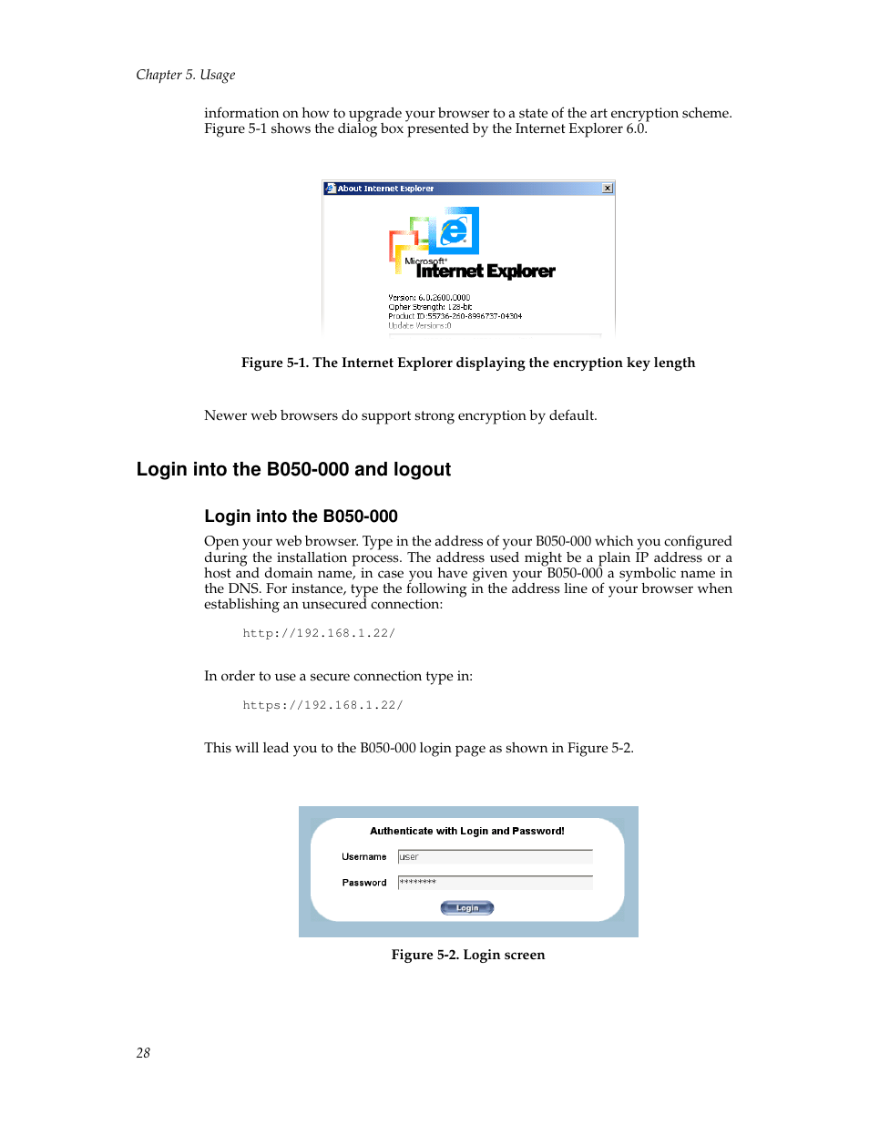 Login into the b050000 and logout, Login into the b050000, Login into the b050-000 and logout | Login into the b050-000 | Tripp Lite B050-000 User Manual | Page 36 / 126